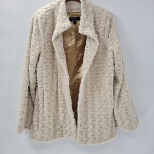 Dennis Basco Rosettes Coat Jacket Womens M Soft Faux Fur Textured Open Front